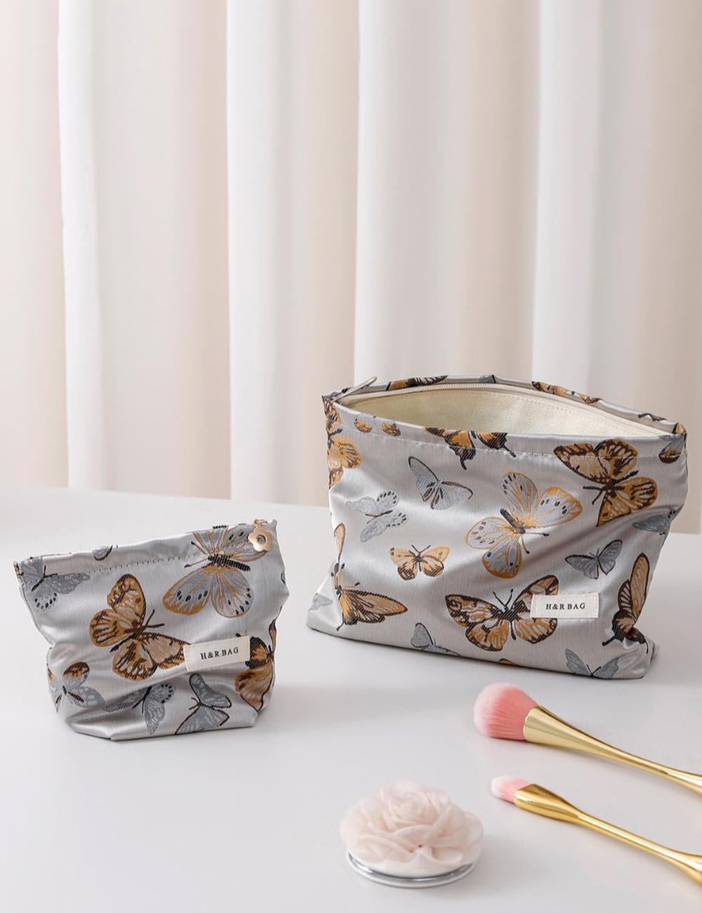 Vintage Butterfly Print Portable Makeup Bag