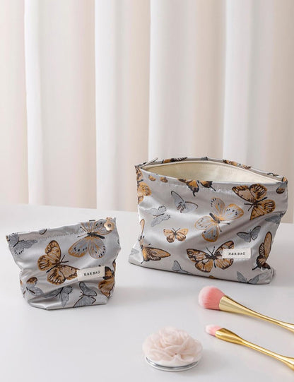 Vintage Butterfly Print Portable Makeup Bag