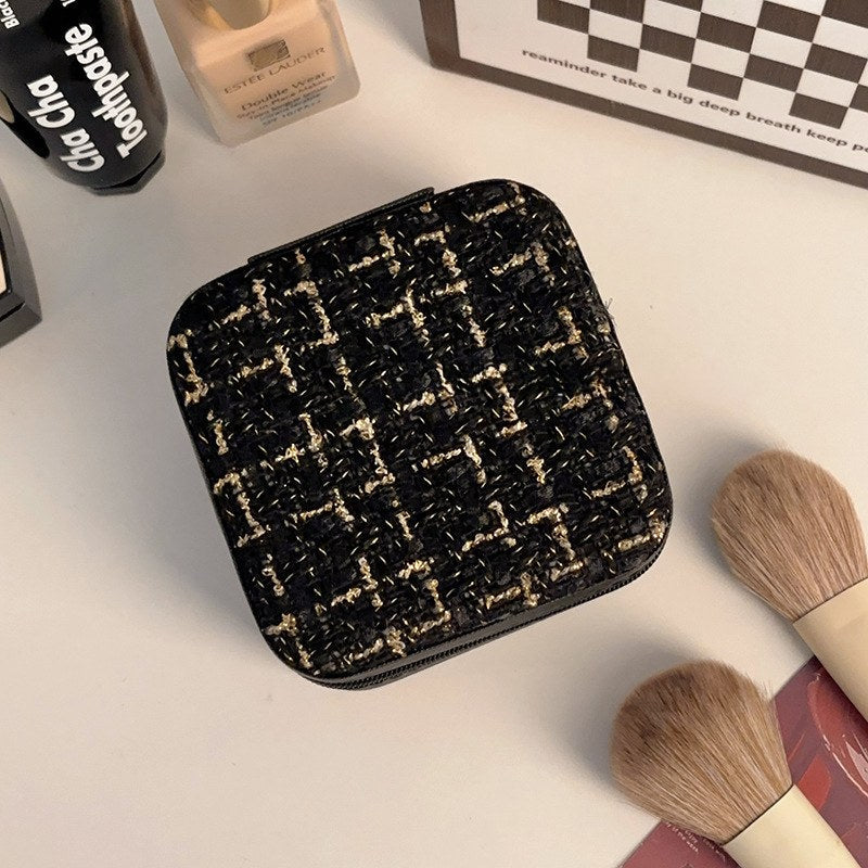 Color Block Zipper Closure Jewelry Case