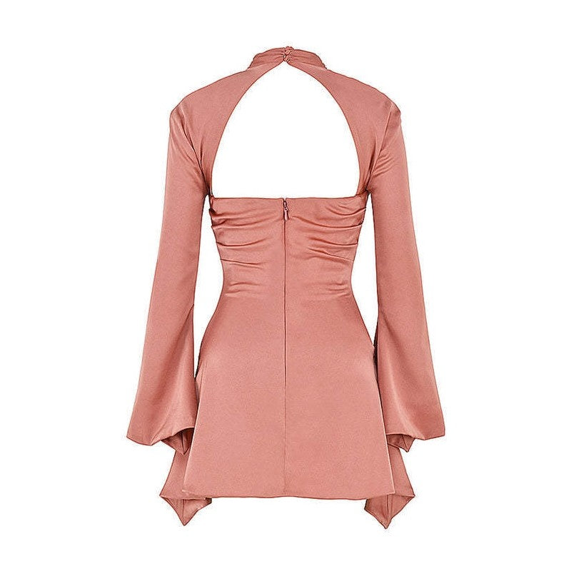 Short Hollow Out Long Sleeve Cocktail Dress