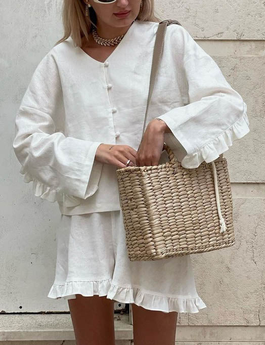 Solid Color Flounce Top Short Set