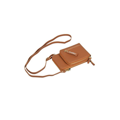 PU Leather Solid Color Double Layer Zippers Large Capacity Multifunctional Cell Phone Purse Crossbody Bag