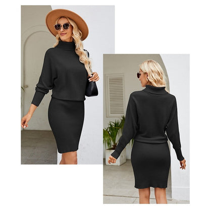 Solid Color Long Sleeves High Neck Knitted Bodycon Dress