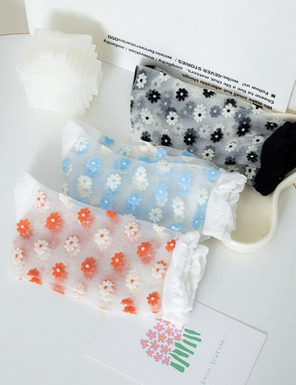 Flower Mesh Ruffle Thin Socks