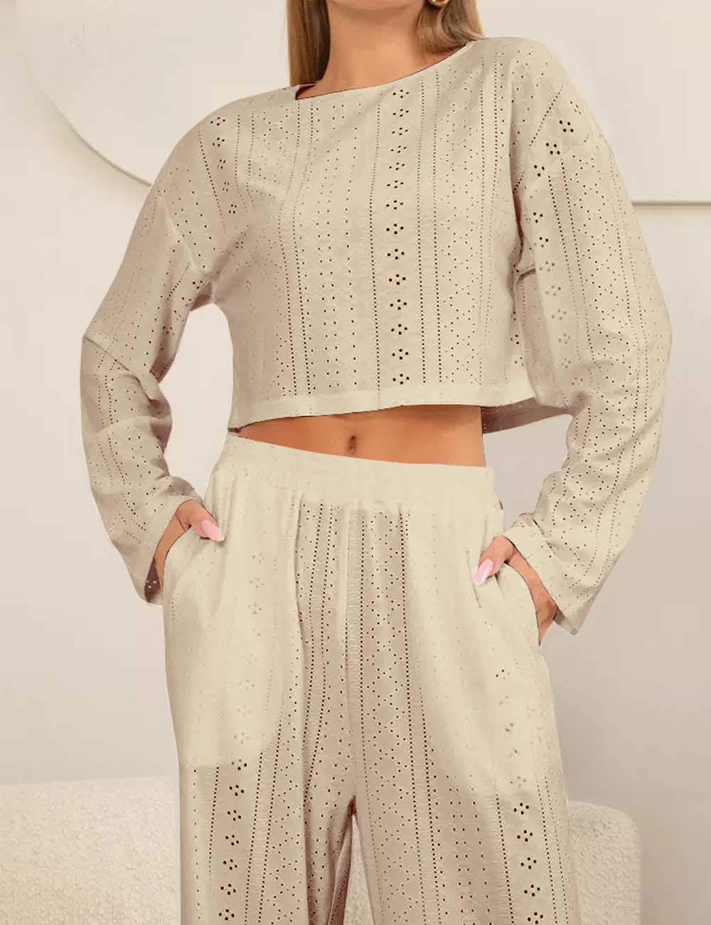 Solid Color Hollow Jacquard Loungewear Set