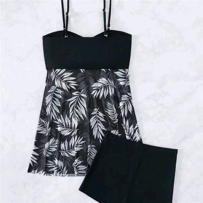 Split Skirt Conservative Mesh Sheer Flesh Printed Swimsuit