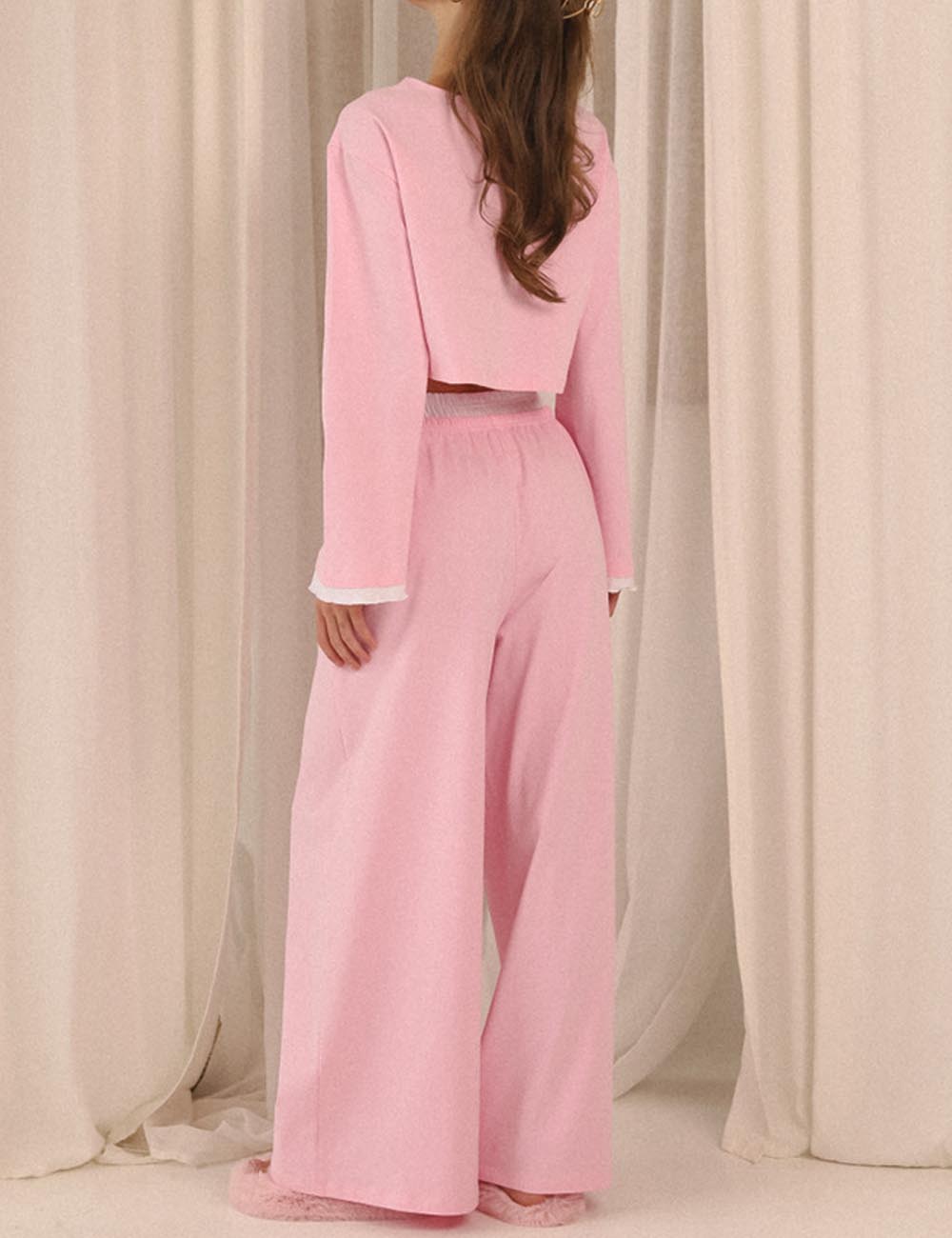 Casual Color Block Long Sleeve Sleepwear Set