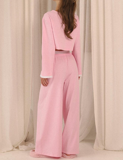 Casual Color Block Long Sleeve Sleepwear Set