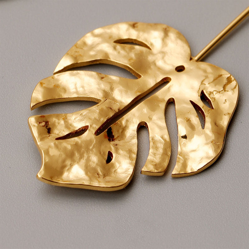 Gold Plated Monstera Leaf Drop Earrings