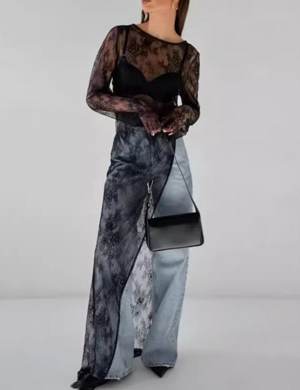 Lace See Through Side Split Long Dress