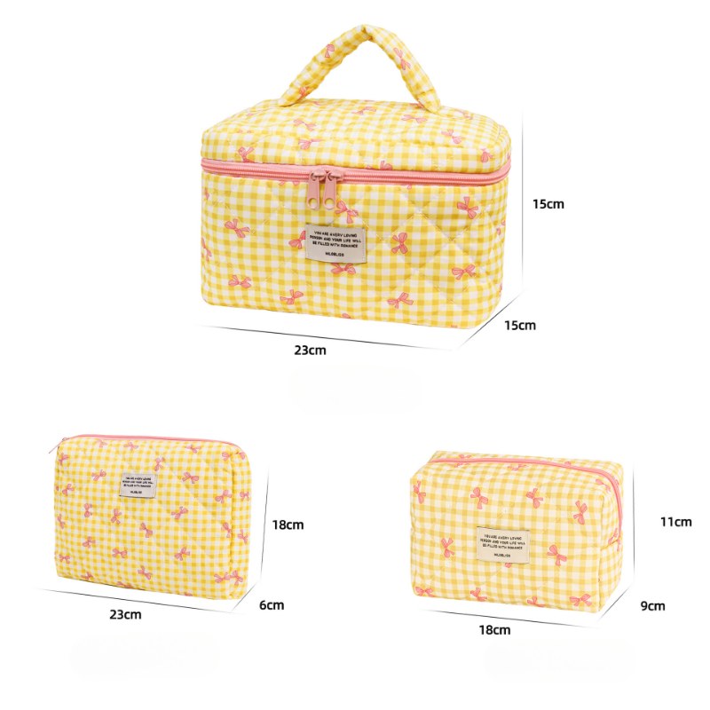 Sweet Color Block Plaid Bow Make Up Bag