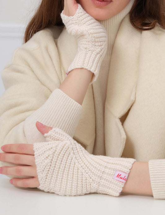 Solid Color Fingerless Touchscreen Knit Gloves