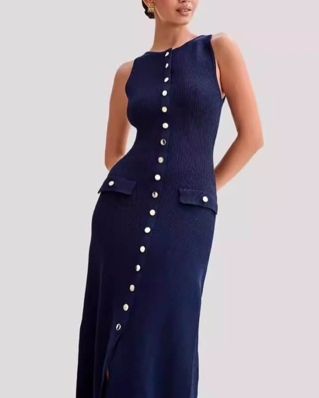 Elegant Button Down Knit Maxi Dress