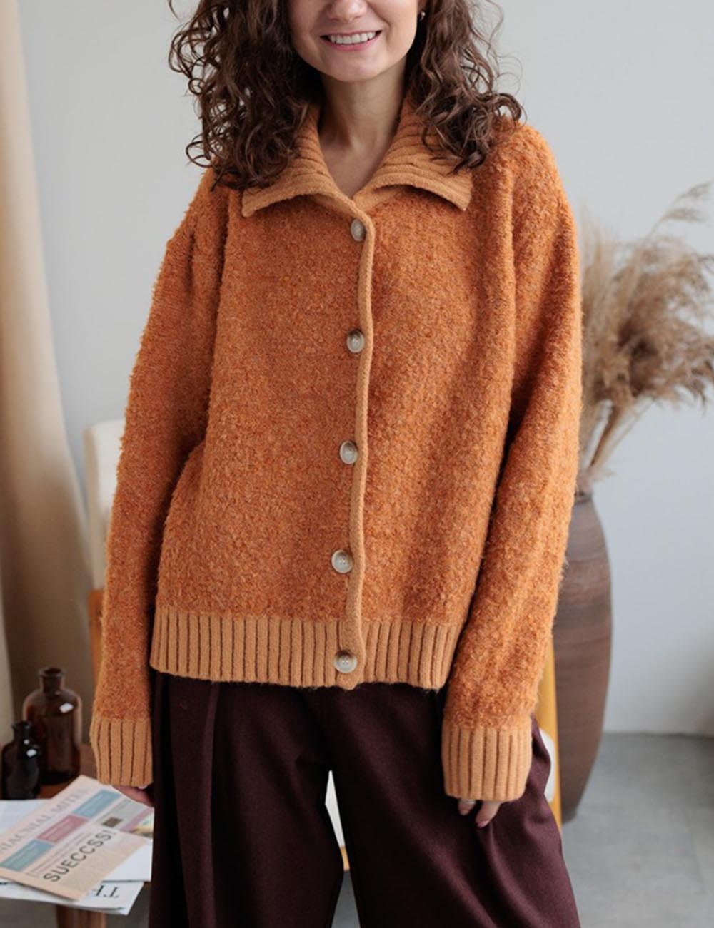 Casual Lapel Collar Long Sleeve Fuzzy Cardigan