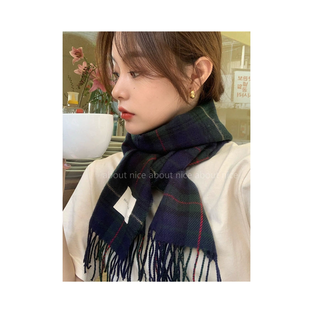 Stylish Plaid Tasseled Split-Joint Simple Scarf