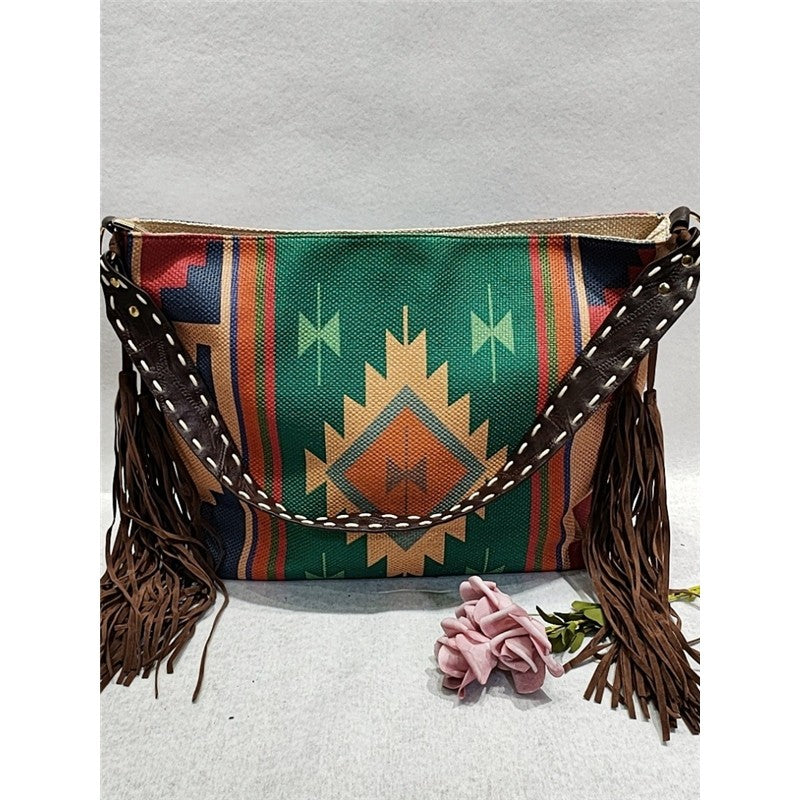 Ethnic Pattern Tassel Shoulder Bag