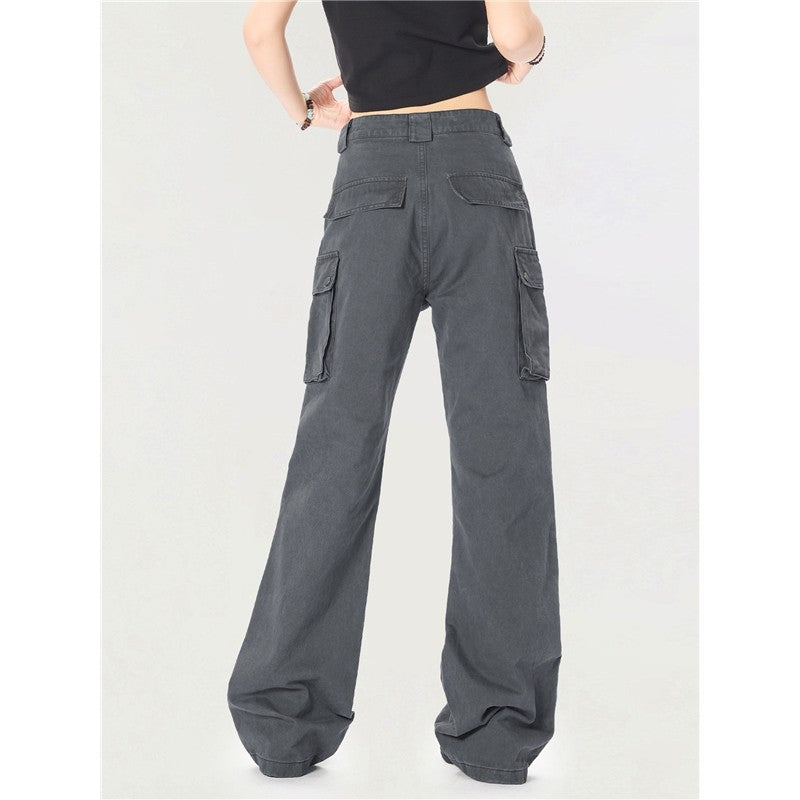 High Street Straight Cargo Pants Multi Pocket Pleated Slim