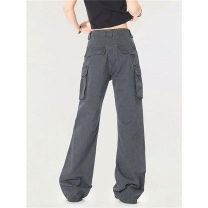 High Street Straight Cargo Pants Multi Pocket Pleated Slim