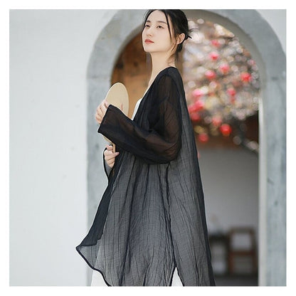 Solid Color Chiffon Long Sleeve Cardigan