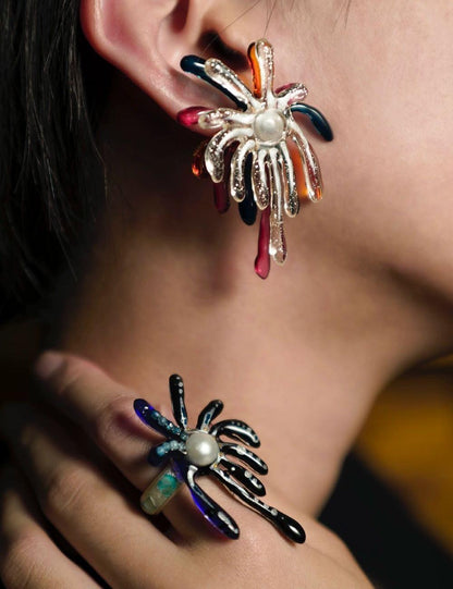 Resin Colorful Firework Stud Earrings