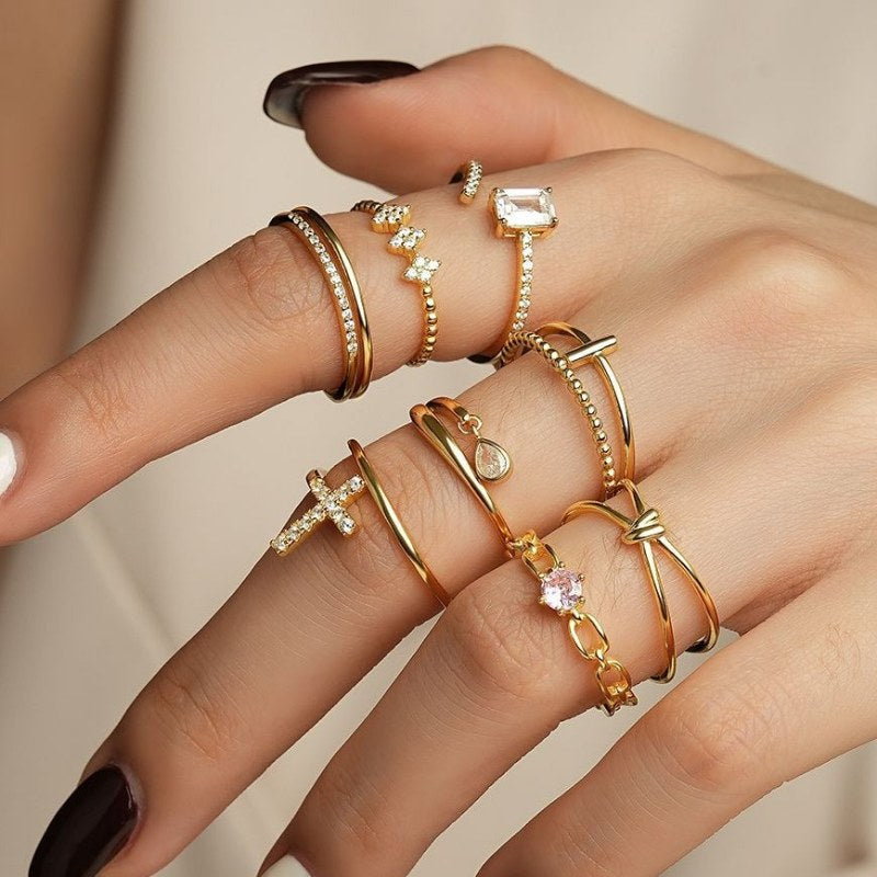 Zircon Cross Simple Adjustable Rings
