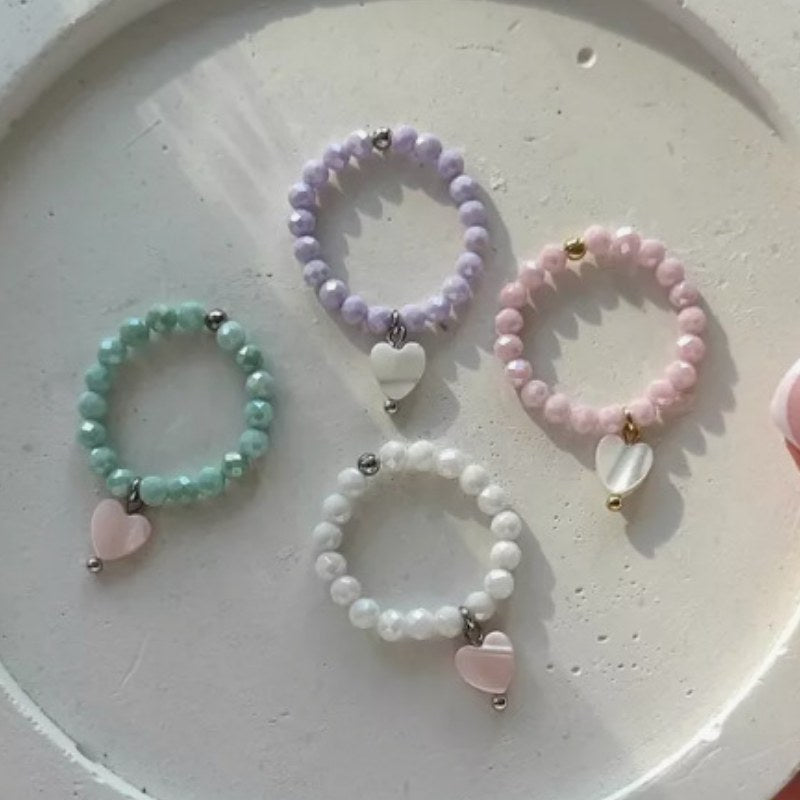 Shell Bead Heart Pendant Stackable Ring