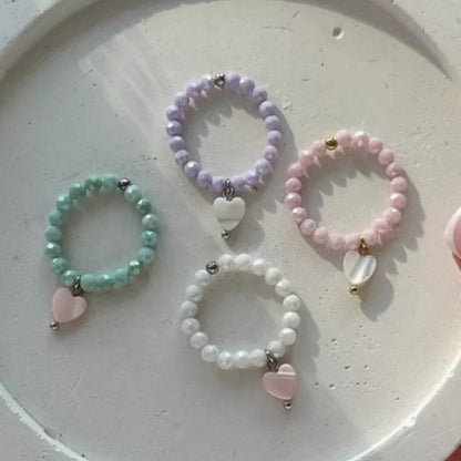 Shell Bead Heart Pendant Stackable Ring