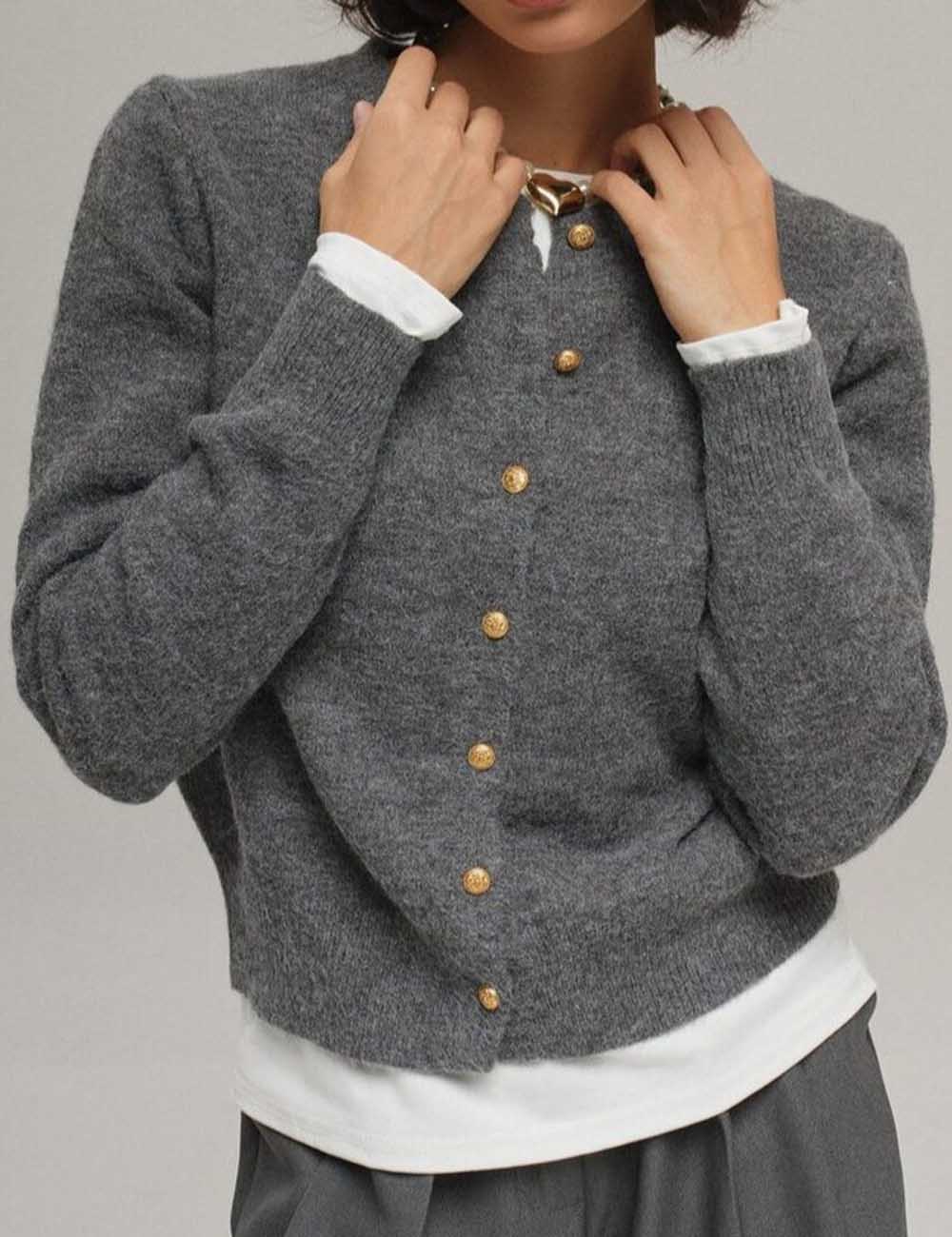 Minimalist Round Neck Long Sleeve Cropped Cardigan