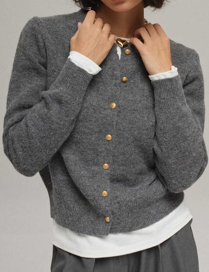 Minimalist Round Neck Long Sleeve Cropped Cardigan