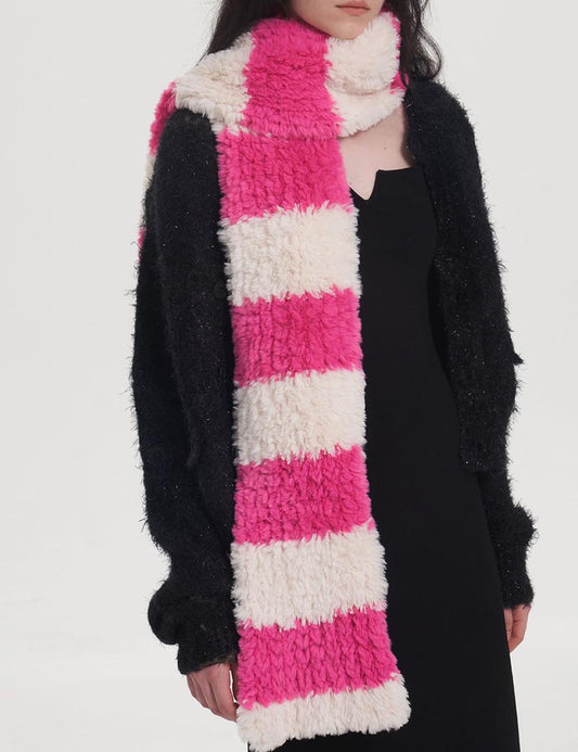 Cute Faux Fur Striped Warm Knit Scarf