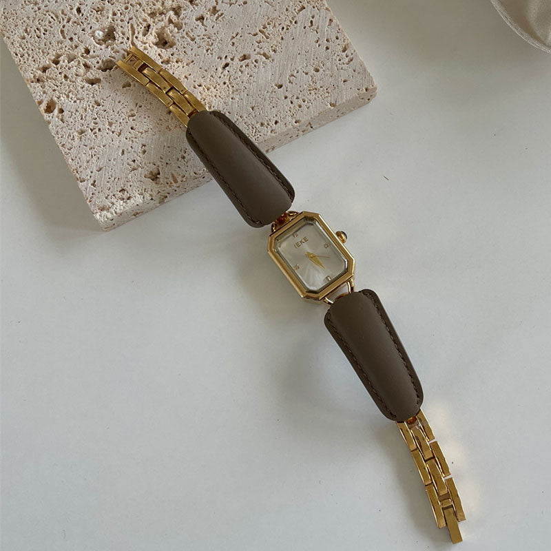 Elegant Square Dial Leather Bracelet Quartz Watch