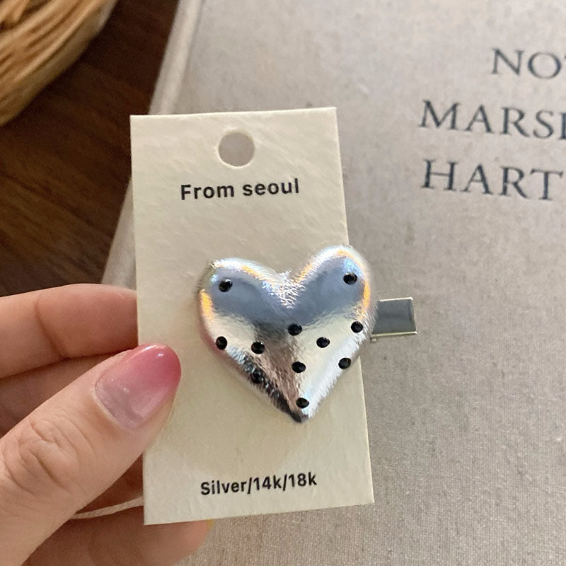 Simple Leather Heart Polka Dot Hair Clips