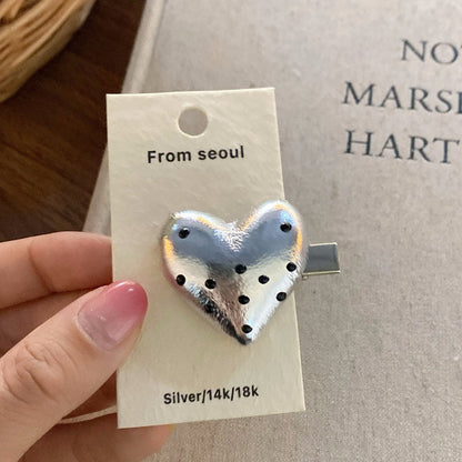 Simple Leather Heart Polka Dot Hair Clips
