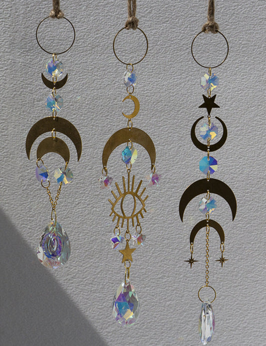 Gold Moon Hanging Colorful Crystal Decoration
