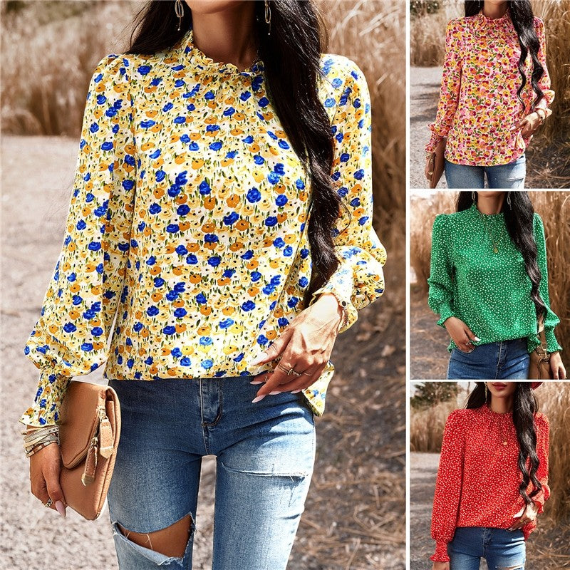 Long Sleeves Crewneck Printing Casual Blouse