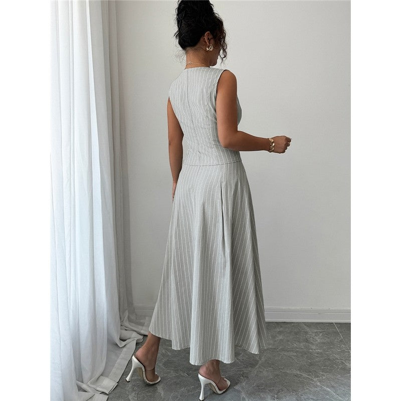 Striped Skirt Vest Two Piece Set