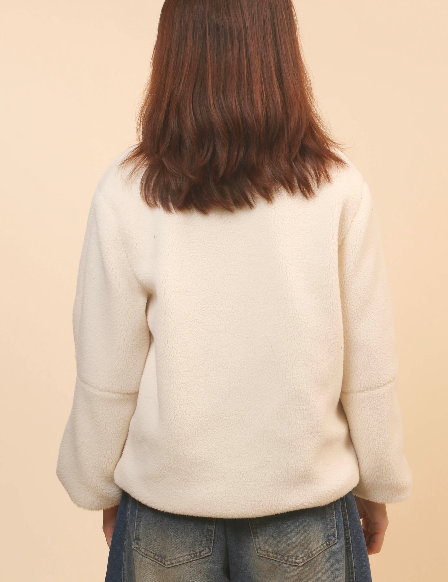 Solid Color Zipper Teddy Fleece Loose Jacket