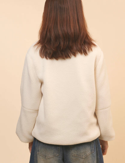 Solid Color Zipper Teddy Fleece Loose Jacket