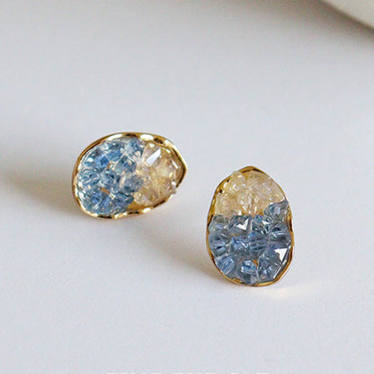Gold Plated Oval Crystal Stud Earrings