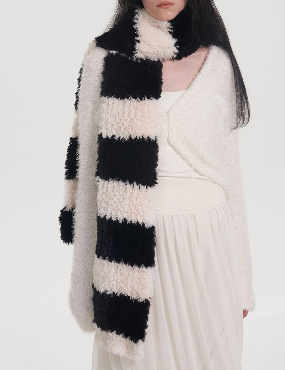 Cute Faux Fur Striped Warm Knit Scarf