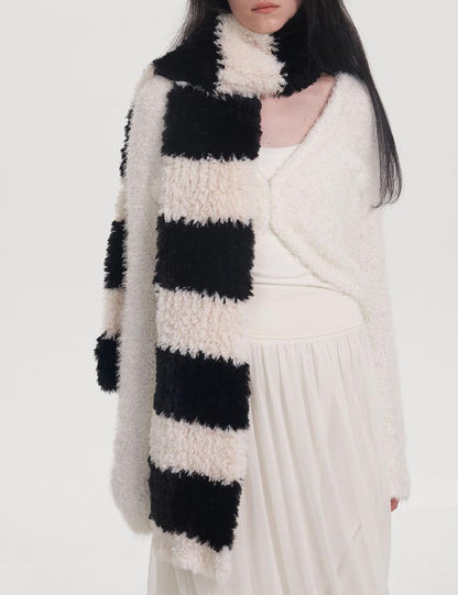Cute Faux Fur Striped Warm Knit Scarf