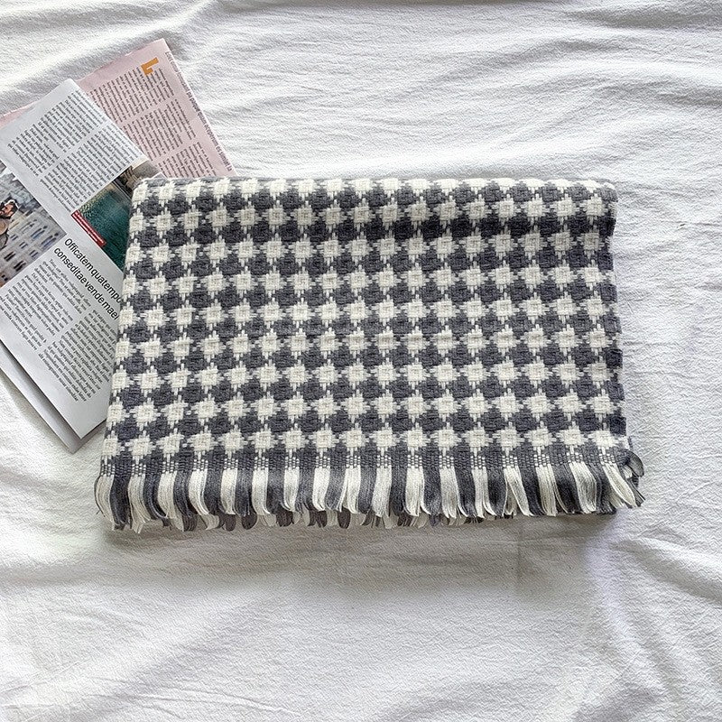 Thick Houndstooth Winter Tassel Shawl Scarf