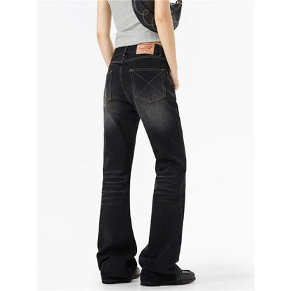 Pleated Flared Jeans Retro Cat Whisker Texture