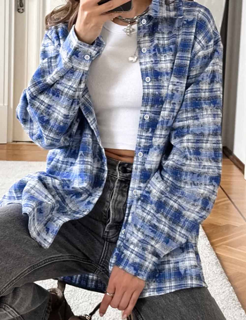 Vintage Plaid Long Sleeve Loose Shirt