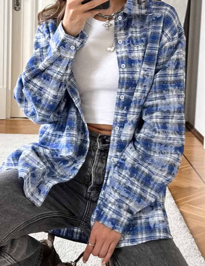 Vintage Plaid Long Sleeve Loose Shirt
