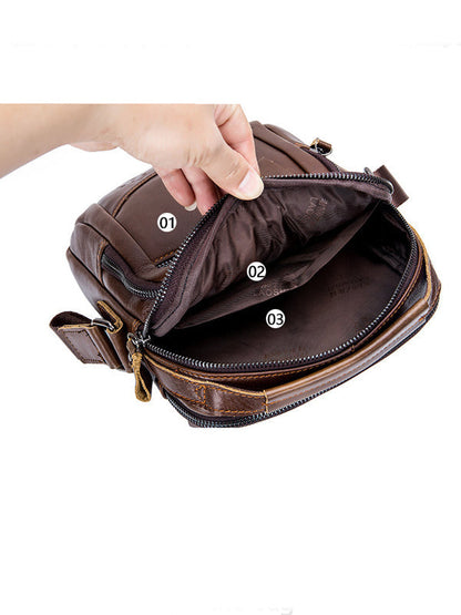 Solid Zipper Leather Multi-layer Pocket Crossbody Bag