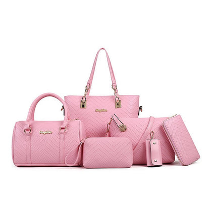 6-Piece Solid Color Embossed Handbag Set