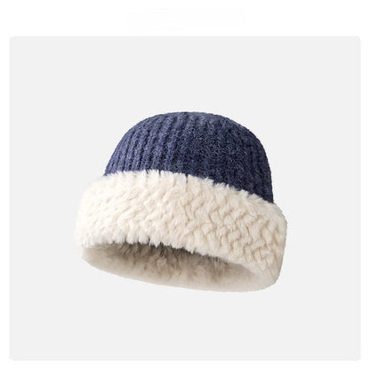 Color Block Padded Knit Plushed Bucket Hat