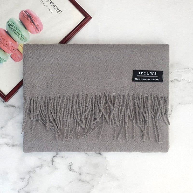 Thickened Imitation Cashmere Solid Color Tassled Scarf