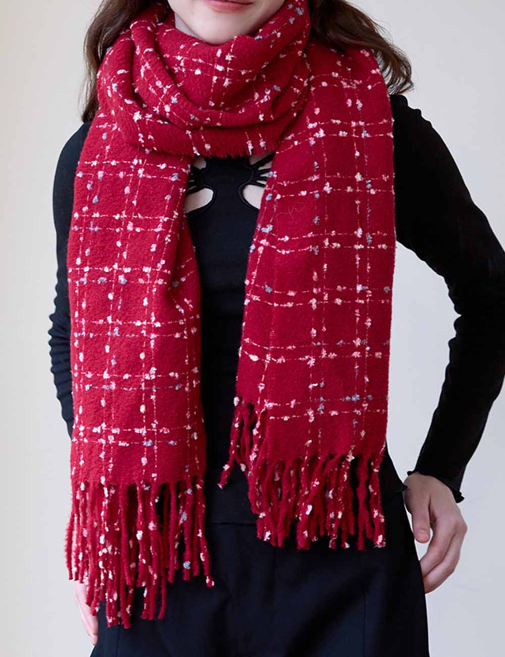 Plaid Colorful Dots Elegant Faux Cashmere Scarf